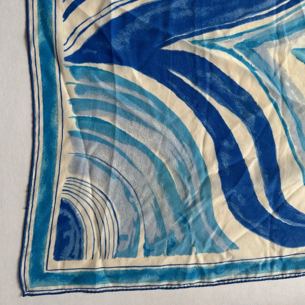 Vera Neumann Vintage Blue and White Abstract Pattern Square Scarf